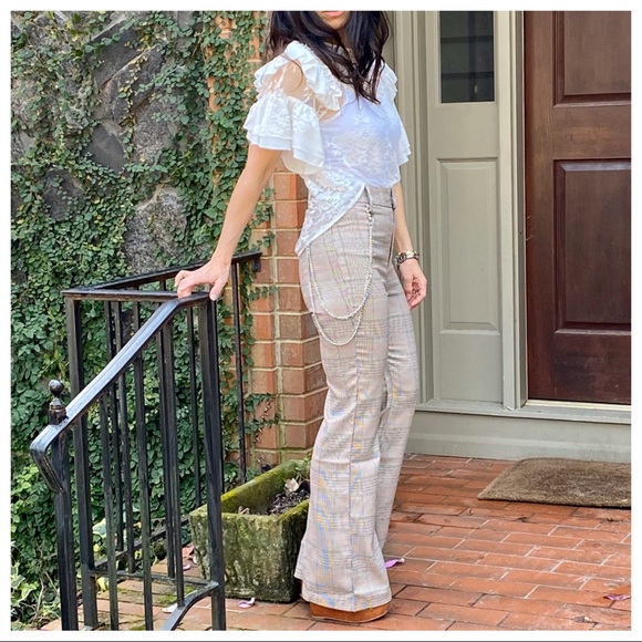 Taupe paid high waist wide leg pants - Picture 2 of 8